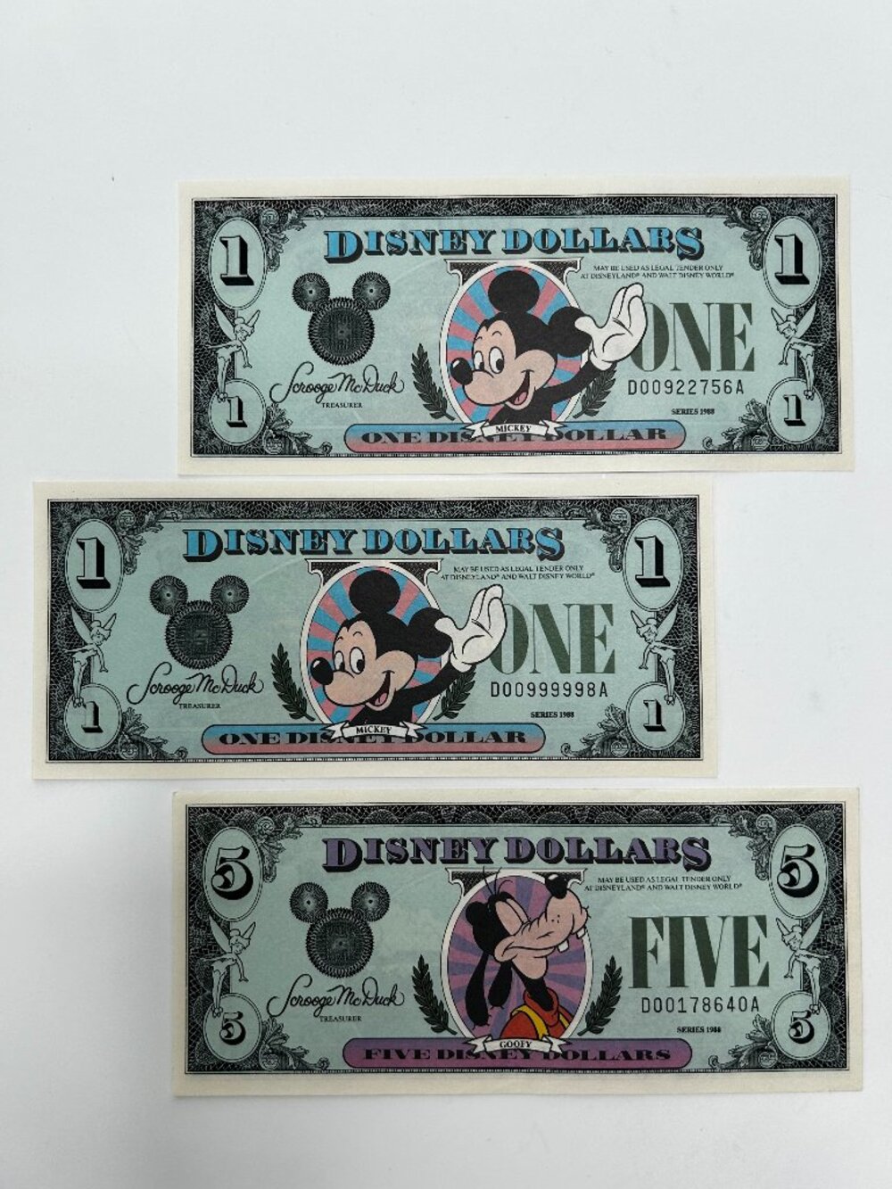 Disney Dollars QTY 3 Bundle Series 1988